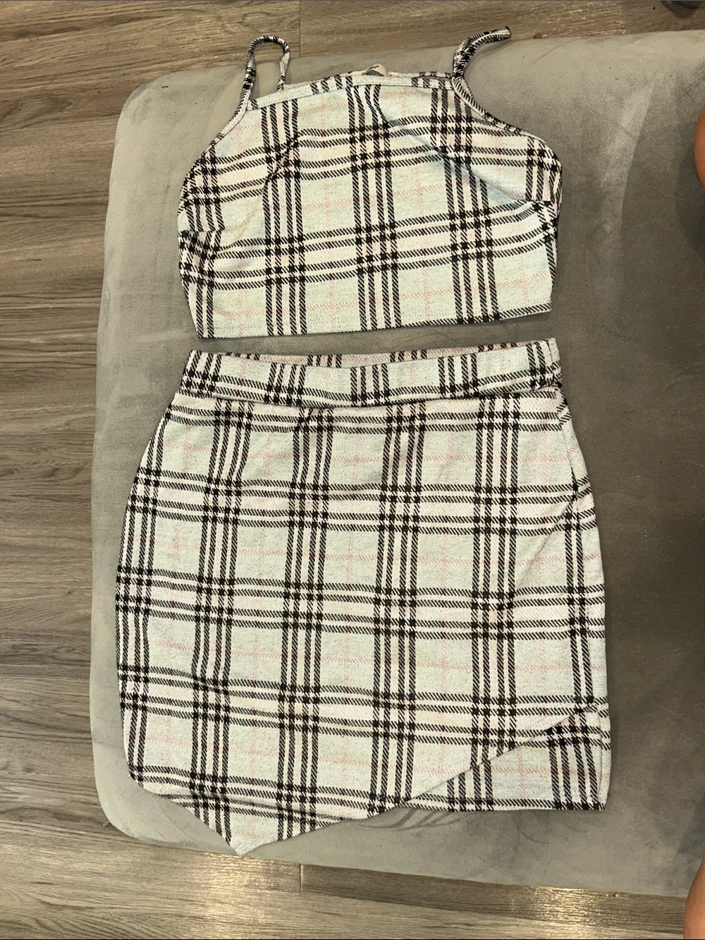 Plaid Two-Piece Skirt Set in blue and Black